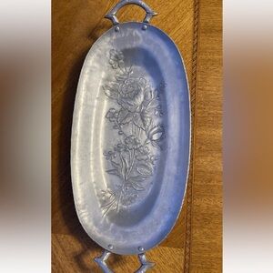 Everlast Hand Forged Hammered Aluminum Tray Handled Dish floral